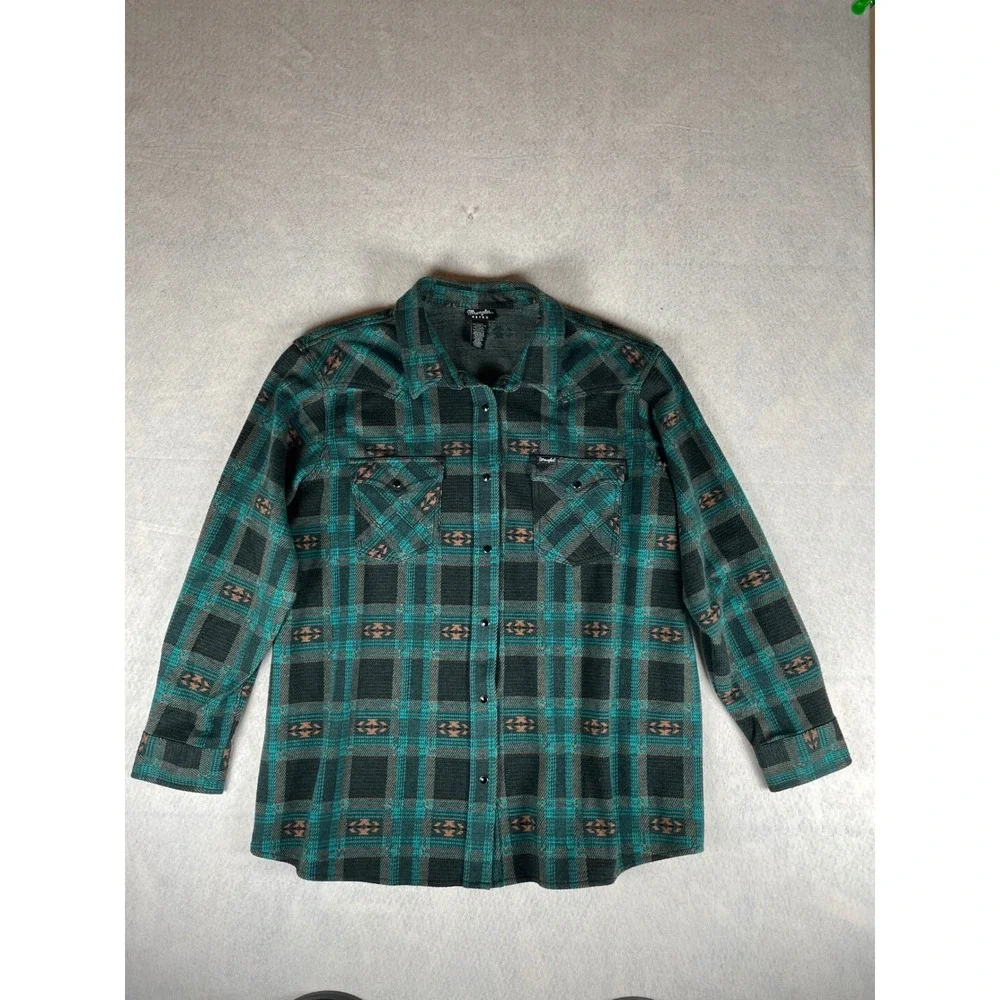 Wrangler Retro Mens Plaid Green Orange Western Snap‎ Front Long Sleeve Shirt XXL